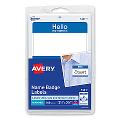 Avery Printable Adhesive Name Badges, 3.38 x 2.33, Blue "Hello", 100/Pack (5141)