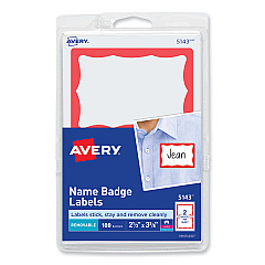 Avery Printable Adhesive Name Badges, 3.38 x 2.33, Red Border, 100/Pack (5143)