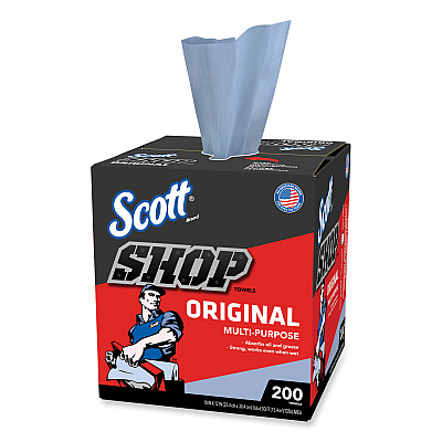 Scott Shop Towels, POP-UP Box, 1-Ply, 10 x 12, Blue, 200/Box, 8 Boxes/Carton (75190)