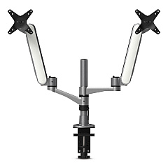 Compatible Kantek Multi-Directional Dual Monitor Arm, For 30" Monitors, 360 Deg Rotation, 105 Deg Tilt, 360 Deg Pan, Silver/WH, Supports 20 lbs (MA320)