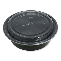 GEN Microwavable Food Container with Lid, Round, 32 oz, 7.28 x 7.28 x 2.55, Black/Clear, Plastic, 150/Carton (GENTORND32)