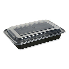 GEN Microwavable Food Container with Lid, Rectangular, 28 oz, 8.81 x 6.02 x 2.04, Black/Clear, Plastic, 150/Carton (GENTORECT28)