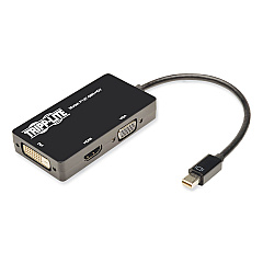Tripp Lite Keyspan Mini DisplayPort to VGA/DVI/HDMI All-in-One Adapter/Converter, Thunderbolt 1 and 2, 6" (P13706NHDV)