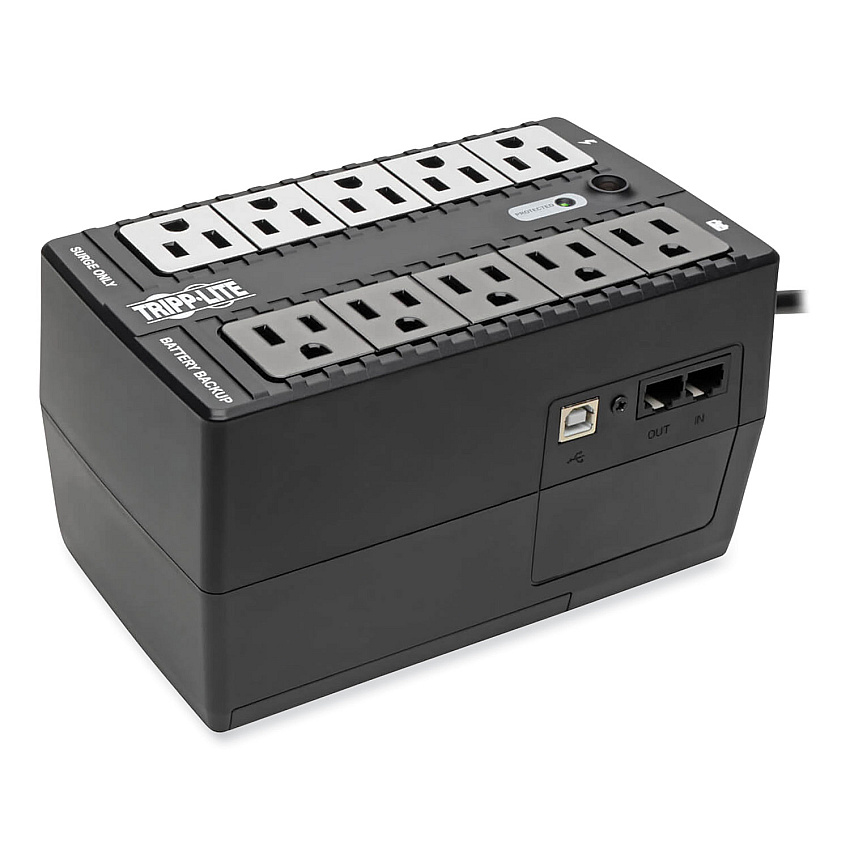 Tripp Lite Internet Office Ultra-Compact Desktop Standby UPS, USB, 10 Outlets, 550 VA, 420 J (INTERNET550U)