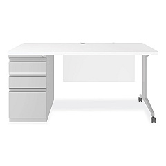 Alera Modern Teacher Series Pedestal Desk, Left-Side Pedestal: Box/Box/File, 60" x 24" x 28.75", White/Silver (ALEMSD6024WH)