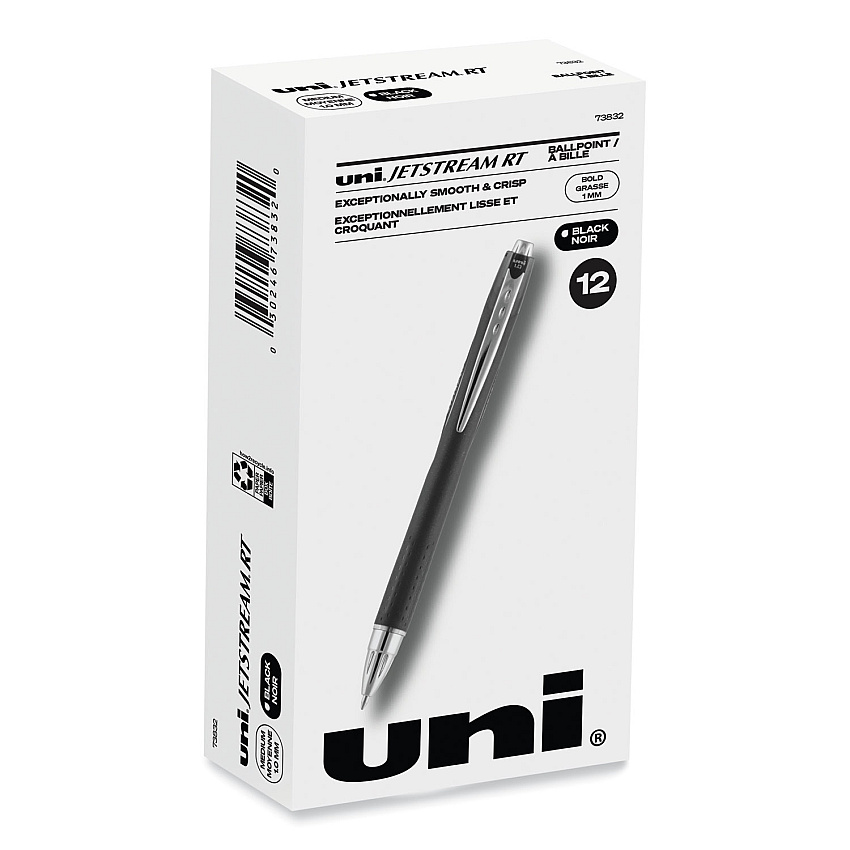 uni-ball Jetstream Retractable Ballpoint Pen, Bold 1 mm, Black Ink, Black Barrel (73832)