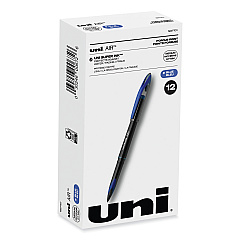 uni-ball AIR Porous Roller Ball Pen, Stick, Medium 0.7 mm, Blue Ink, Black Barrel, Dozen (1927701)