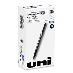 uni-ball Deluxe Roller Ball Pen, Stick, Micro 0.5 mm, Blue Ink, Metallic Gray Barrel, Dozen (60027)