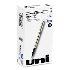 uni-ball Deluxe Roller Ball Pen, Stick, Fine 0.7 mm, Blue Ink, Champagne Barrel, Dozen (60053)