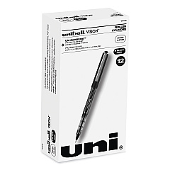 uni-ball VISION Roller Ball Pen, Stick, Micro 0.5 mm, Black Ink, Black/Gray Barrel, Dozen (60106)