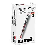 uni-ball VISION Roller Ball Pen, Stick, Micro 0.5 mm, Red Ink, Gray/Red Barrel, Dozen (60117)