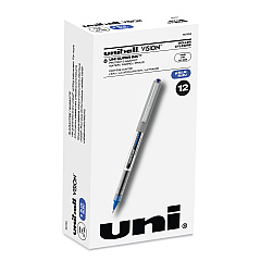 uni-ball VISION Roller Ball Pen, Stick, Fine 0.7 mm, Blue Ink, Blue/Gray Barrel, Dozen (60134)