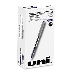 uni-ball VISION Roller Ball Pen, Stick, Fine 0.7 mm, Majestic Purple Ink, Gray Barrel, Dozen (60382)
