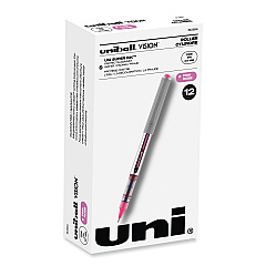 uni-ball VISION Roller Ball Pen, Stick, Fine 0.7 mm, Passion Pink Ink, Gray Barrel, Dozen (60384)