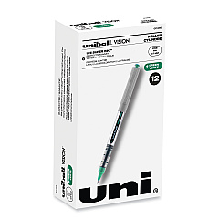 uni-ball VISION Roller Ball Pen, Stick, Fine 0.7 mm, Evergreen Ink, Gray Barrel, Dozen (60386)