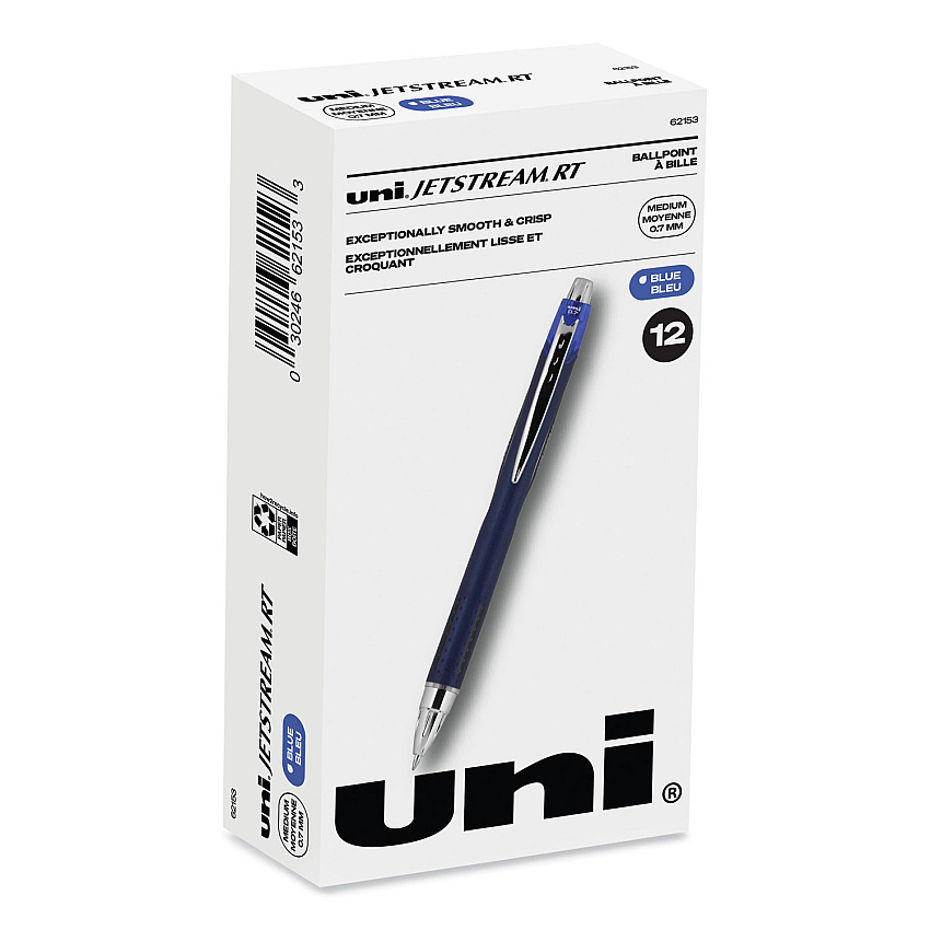 uni-ball Jetstream Retractable Ballpoint Pen, Fine 0.7 mm, Blue Ink, Blue Barrel (62153)