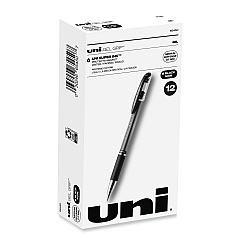 uni-ball Signo GRIP Gel Pen, Stick, Medium 0.7 mm, Black Ink, Silver/Black Barrel, Dozen (65450)