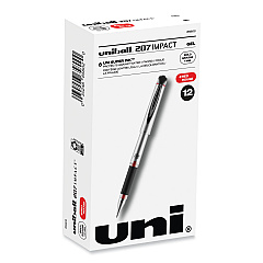 uni-ball 207 Impact Gel Pen, Stick, Bold 1 mm, Red Ink, Black Barrel (65802)