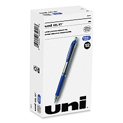 uni-ball Signo Gel Pen, Retractable, Medium 0.7 mm, Blue Ink, Blue/Metallic Accents Barrel, Dozen (65941)