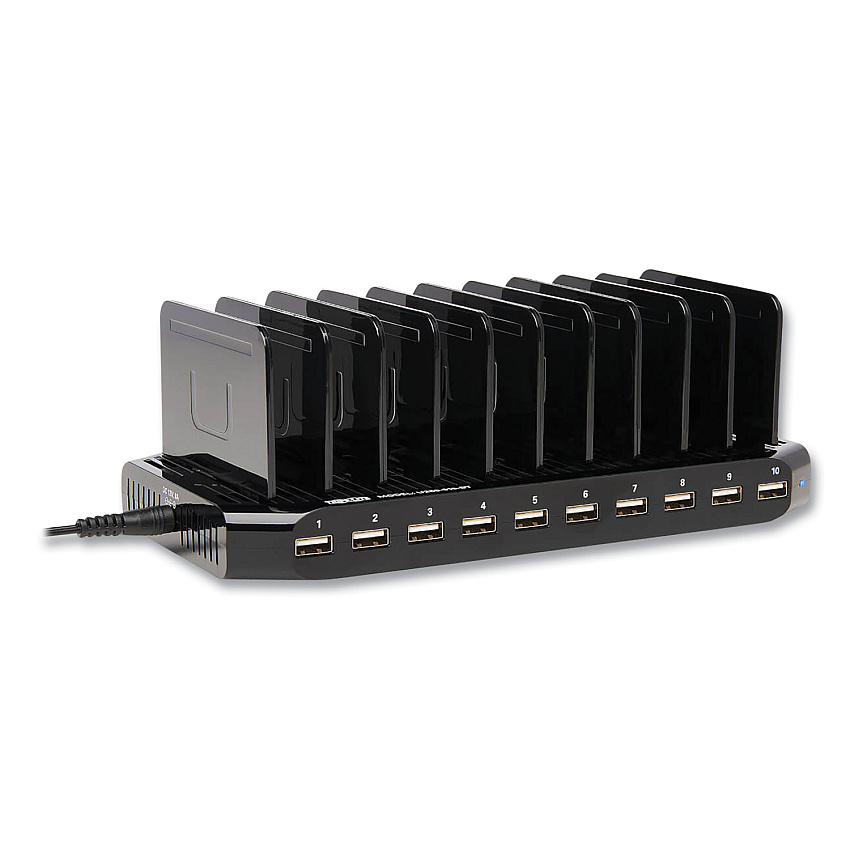 Tripp Lite Desktop Charging Station with Adjustable , 10 Devices, 9.4w x 4.7d x 1h, Black (U280010ST)