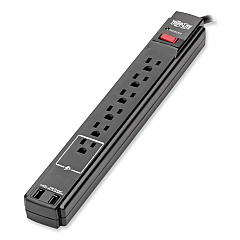 Tripp Lite Protect It! Surge Protector, 6 AC Outlets/2 USB Ports, 6 ft Cord, 990 J, Black (TLP606USBB)