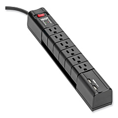 Tripp Lite Protect It! Surge Protector, 6 AC Outlets/2 USB Ports, 8 ft Cord, 1,080 J, Black (TLP608RUSBB)