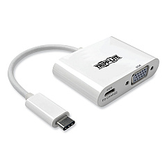Tripp Lite USB 3.1 Gen 1 USB-C to VGA Adapter, USB-C PD Charging Port (U44406NVC)