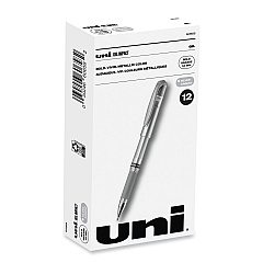 uni-ball IMPACT Gel Pen, Stick, Medium 1 mm, Silver Metallic Ink, Silver Barrel (60658)