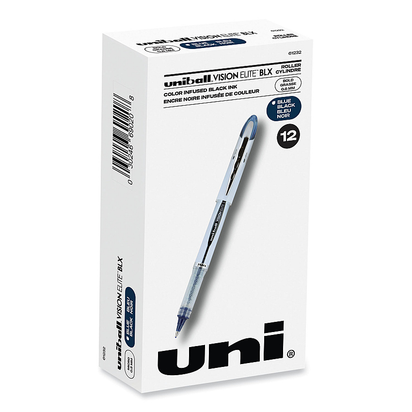 uni-ball VISION ELITE Roller Ball Pen, Stick, Bold 0.8 mm, Blue-Black Ink, White/Blue Barrel (61232)