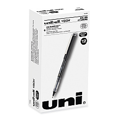 uni-ball VISION Roller Ball Pen, Stick, Bold 1 mm, Black Ink, Black Barrel, Dozen (70128)