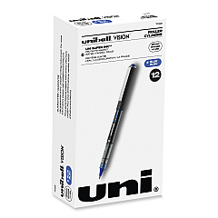 uni-ball VISION Roller Ball Pen, Stick, Bold 1 mm, Blue Ink, Black/Blue Barrel, Dozen (70129)