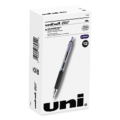 uni-ball Signo 207 Gel Pen, Retractable, Medium 0.7 mm, Purple Ink, Smoke/Black/Purple Barrel, Dozen (70221)