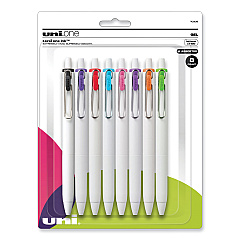 uniball uniONE Gel Pen, Retractable, Medium 0.7 mm, Inspirational Ink-Color Assortment, White Barrel, 8/Pack (70309)