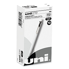 uniball uniONE Gel Pen, Retractable, Medium 0.7 mm, Black Ink, White Barrel, Dozen (70362)