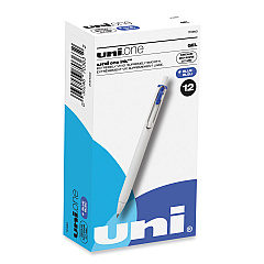 uniball uniONE Gel Pen, Retractable, Medium 0.7 mm, Blue Ink, White Barrel, Dozen (70363)