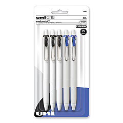 uniball uniONE Gel Pen, Retractable, Medium 0.7 mm, Business Ink-Color Assortment, White Barrel, 5/Pack (70380)