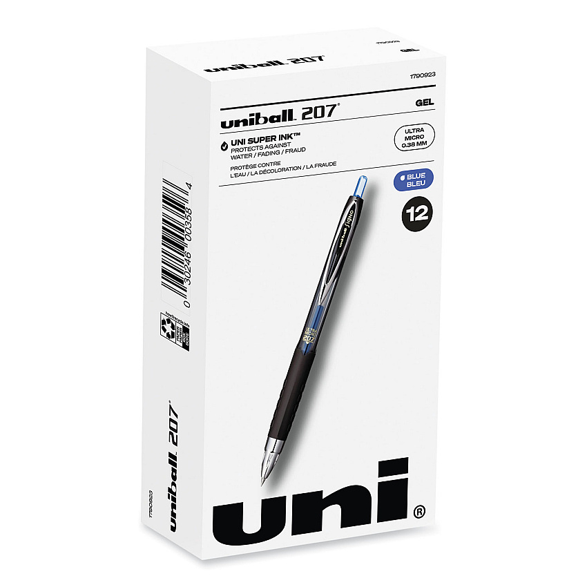 uni-ball 207 Signo Gel Ultra Micro Gel Pen, Retractable, Extra-Fine 0.38 mm, Blue Ink, Smoke Barrel (1790923)
