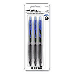 uni-ball 307 Gel Pen, Retractable, Medium 0.7 mm, Blue Ink, Blue Barrel, 3/Pack (1927593)