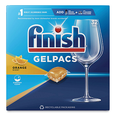 FINISH Dish Detergent Gelpacs, Orange Scent, 32/Box (81053)