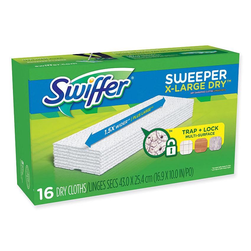 Swiffer Sweeper XL Dry Refill Cloths, 16.9" x 9.8", White, 16/Box (96826)