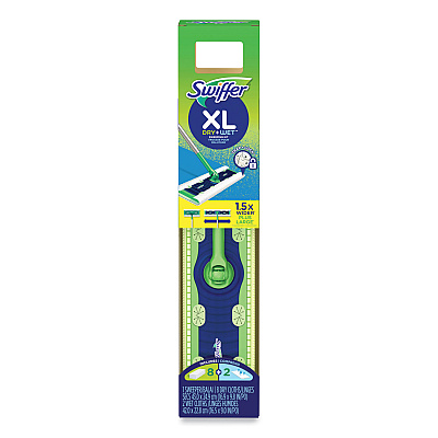 Swiffer Sweeper Mop, 16.5 x 9 White Cloth Head, 46" Green/Silver Aluminum/Plastic Handle (01096)