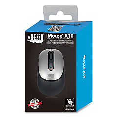 Adesso iMouse A10 Antimicrobial Wireless Mouse, 2.4 GHz Frequency/30 ft Wireless Range, Left/Right Hand Use, Black/Silver