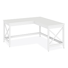 Workspace by Alera L-Shaped Farmhouse Desk, 58.27" x 58.27" x 29.53", White (ALEWSF5959WT)