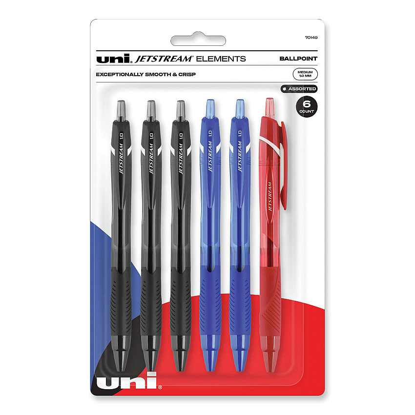 uni-ball Jetstream Elements Ballpoint Pen, Retractable, Medium 1 mm, Assorted Ink and Barrel Colors, 6/Pack (70149)