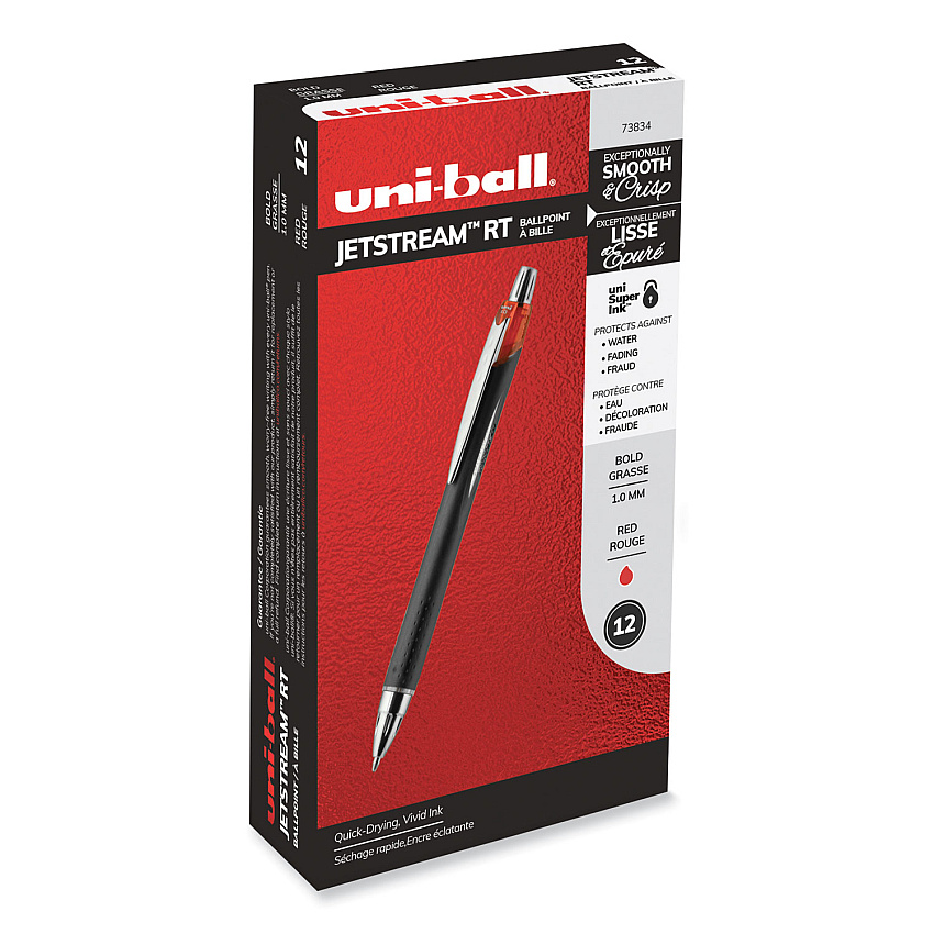 uni-ball Jetstream Retractable Ballpoint Pen, Bold 1 mm, Red Ink, Black Barrel (73834)