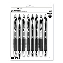 uni-ball Signo 207 Gel Pen, Retractable, Medium 0.7 mm, Black Ink, Translucent Black Barrel, 8/Pack (1756584)