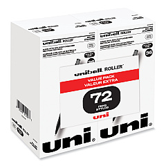 uni-ball Roller Ball Pen, Stick, Micro 0.5 mm, Black Ink, Black Barrel, 72/Pack (2013565)