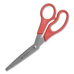 Westcott Value Line Stainless Steel Shears, 8" Long, 3.5" Cut Length, Red Offset Handle (10703)