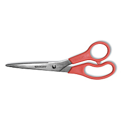Westcott Value Line Stainless Steel Shears, 8" Long, 3.5" Cut Length, Red Straight Handle (40618)