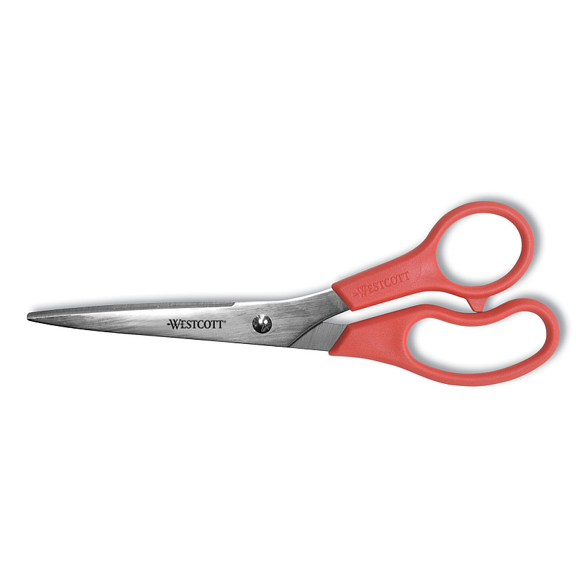 Westcott Value Line Stainless Steel Shears, 8" Long, 3.5" Cut Length, Red Straight Handle (40618)